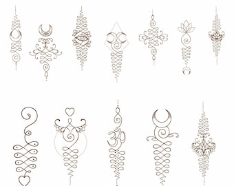 Unalome Temporary Tattoos. Lotus flower, Om Symbol, Third eye, Moon, Enlightment Symbols. 16 different designs. Stocking Stuffer Gift