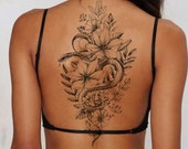 Serpente tatuaggio temporaneo floreale, serpente sexy con foglie e ...