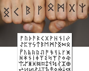 Runes Knuckle Temporary Tattoos for Viking Cosplay. Runic Alphabet Futhark, fuþark Symbols
