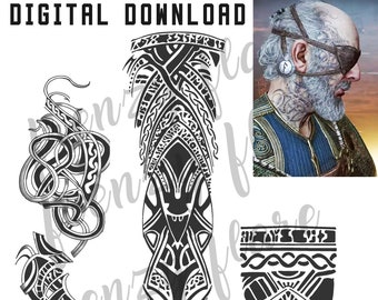 DIGITAL DOWNLOAD. Thrúd GOW Temporary Tattoo Design for Cosplayers. Print  from Home