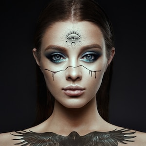 Witch Temporary Tattoos for Halloween, Raven, Snake, Third Eye and Cuts for a Mystical Witchy Look