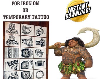 Size XL. Maui Costume Instant Download for Iron On or Temporary Tattoo. DIY print it from home. No shipping required