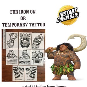 Tamanho pequeno. Download instantâneo da fantasia de Maui para passar a ferro ou tatuagem temporária. Faça você mesmo, imprima em casa. Sem Remessa Necessária