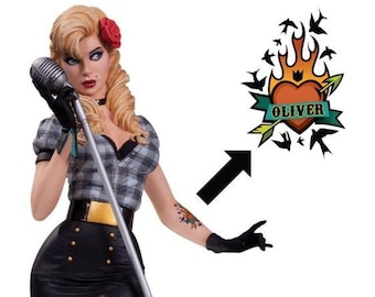 Bombshell Black Canary Temporary Tattoo for Cosplayers. 2 copies