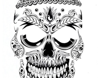 Scary Sugar Skull. Day of the Dead Temporary Tattoo Face. For Adults or Kids