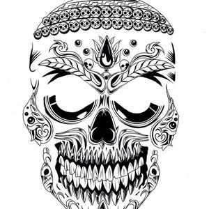 Scary Sugar Skull. Day of the Dead Temporary Tattoo Face. For Adults or Kids