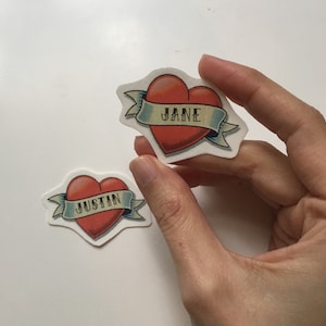 Old School Heart Temporary Tattoo. Custom names. Pack of 2. Mother’s Day Fun Gift. For Loved One, Best Friend or Family Member