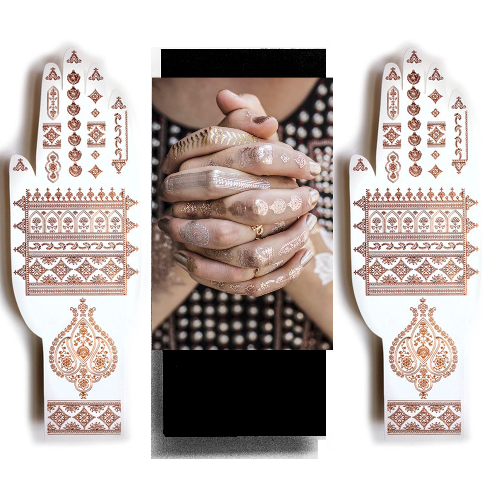 Rose Gold Henna Design Temporary Tattoo. 2 Hands Sheets. - Etsy Singapore