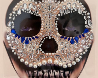 Day of the Dead Face Tattoos Crystal Sticker, Fashionable Scary Halloween Costume Accessory.Dia de los Muertos