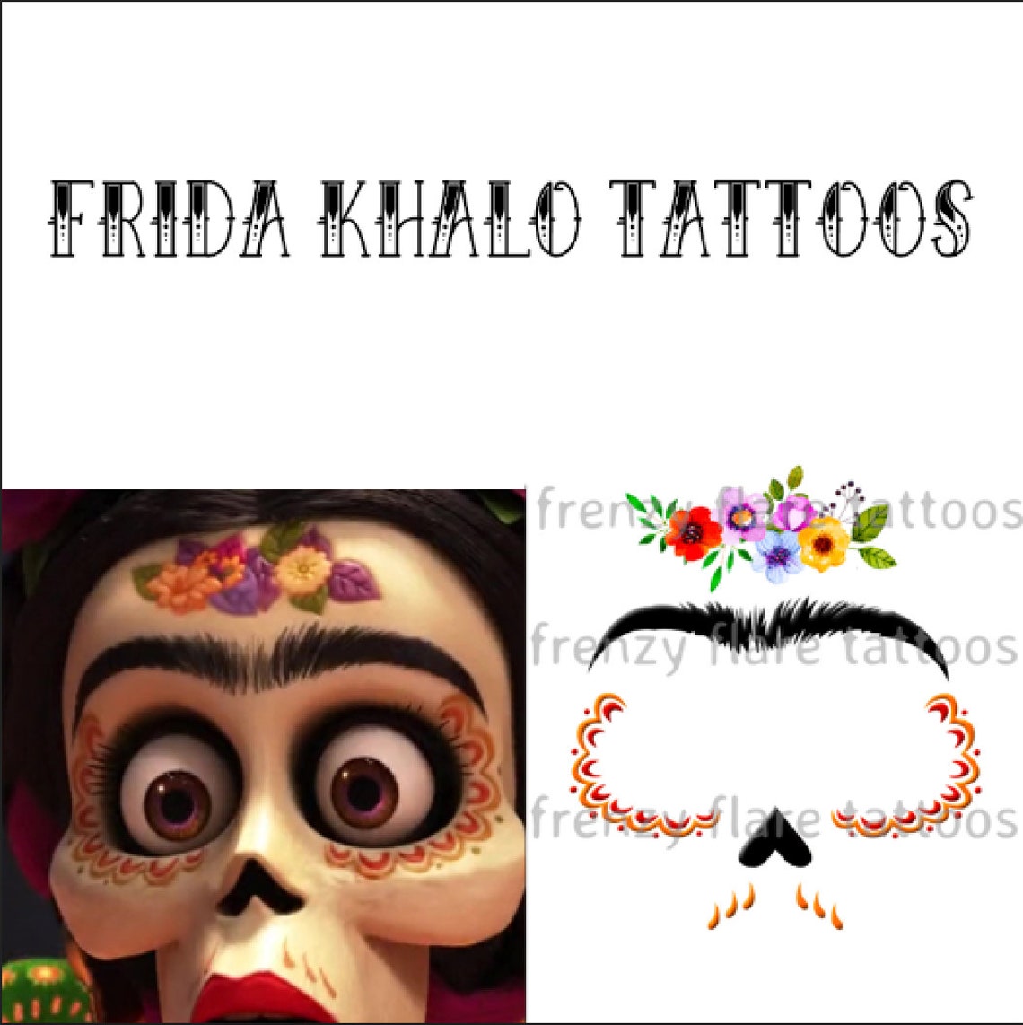 Frieda Coco Frida Kahlo Face Temporary Tattoos From Coco Movie for Cosplayers ...
