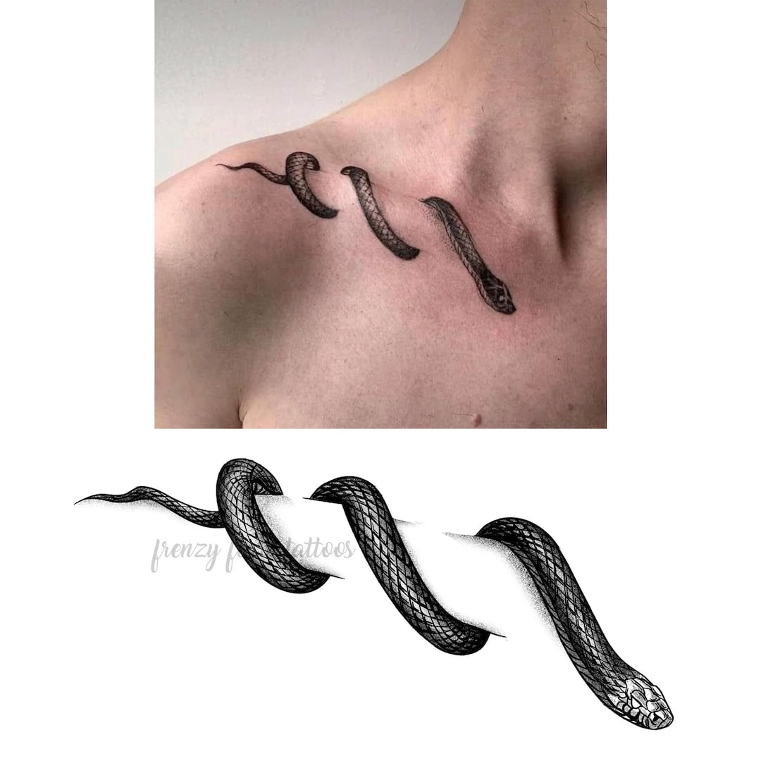 Tatuaje temporal de clavícula de serpiente. Tatuajes de - Etsy España
