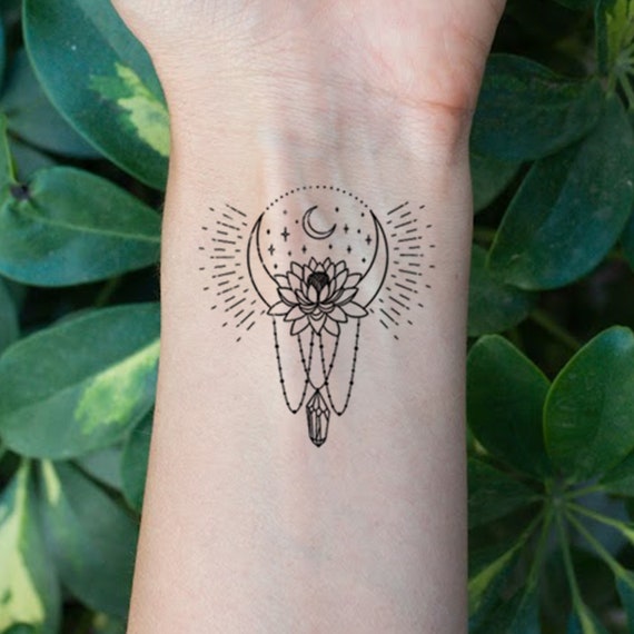 Unalome Temporary Tattoo Small Moon Sun Stars Cleavage Etsy