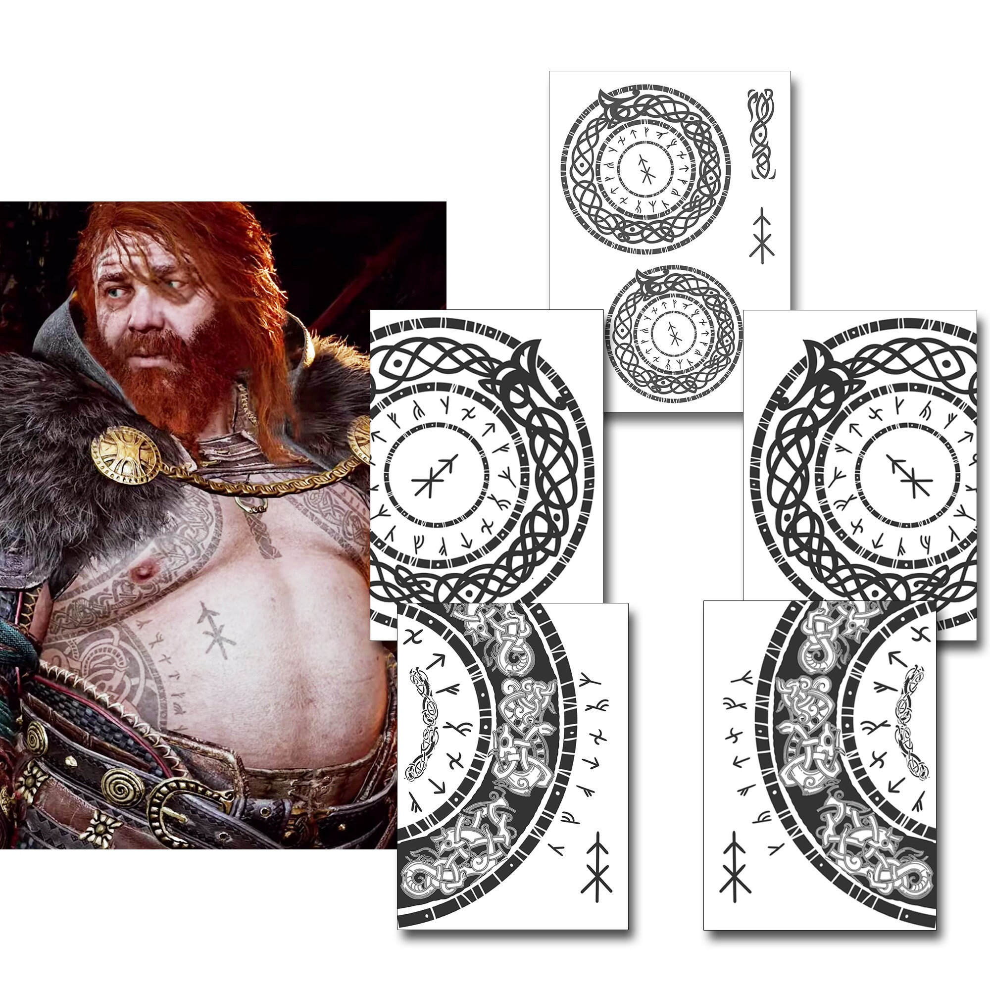 Thor GOW Temporary Tattoos for Cosplayers. Face Runes Chest 