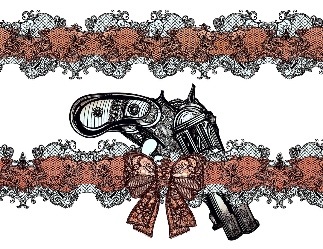 Large Temporary Tattoo Garter With Old School Gun and Red Bow