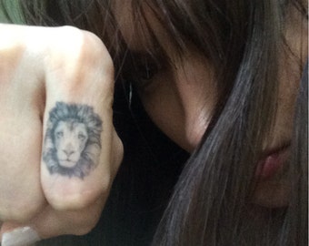 Lion Temporary Tattoo. Lion Head Knuckle Tattoos. Different Sizes