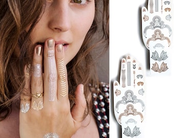 Gold Silver Henna Style Jewels Temporary Tattoos. 2 Sheets