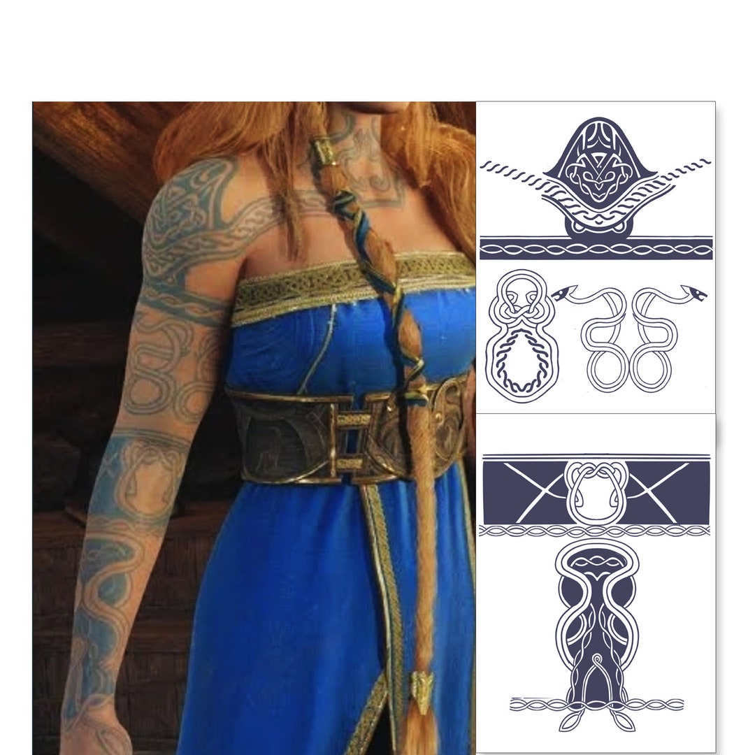 Sif GOW Temporary Tattoos for Cosplayers. Full Sleeve and Chest Tattoos ...