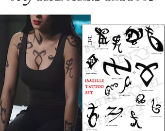 Isabelle Shadowhunters Temporary Tattoos, Full Set of Runes. 15 Desings. Izzy Halloween Cosplay Costume