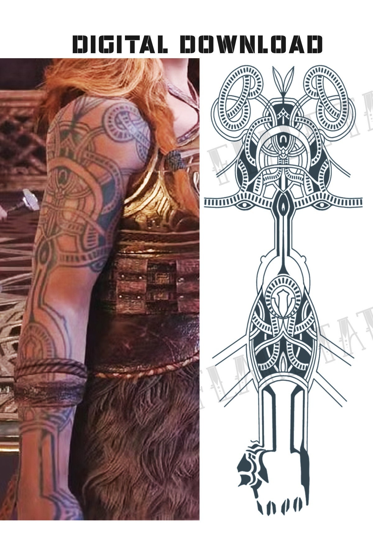 DIGITAL DOWNLOAD. Thrúd GOW Temporary Tattoo Design for Cosplayers. Print  from Home