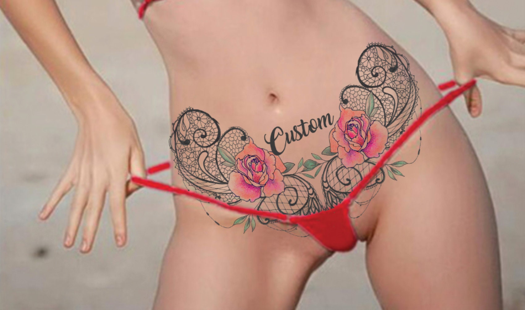 Lace and Roses Custom Temporary Tattoo picture image