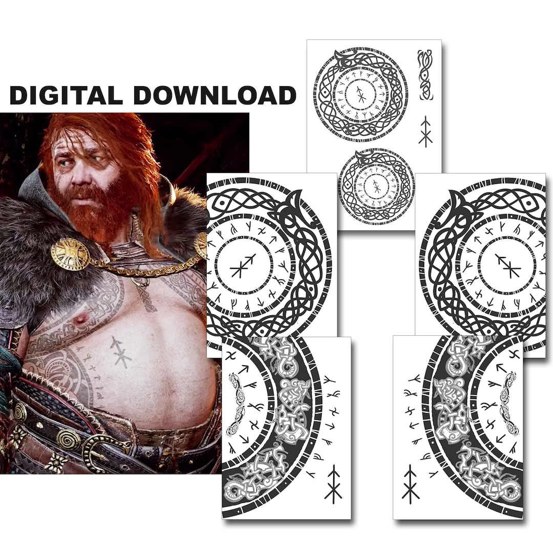 Digital Download Thor GOW Tattoo Designs. Face Runes, Chest and Stomach ...