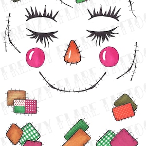 Scarecrow face temporary tattoo costume. Tattoo elements for face and body