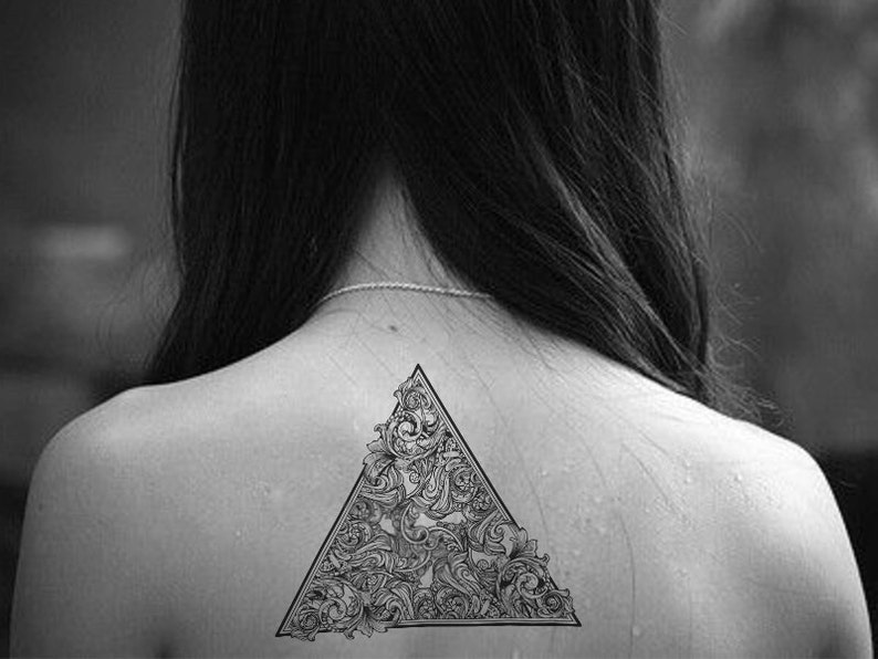 Floral Geometric Triangle Temporary Tattoo image 1