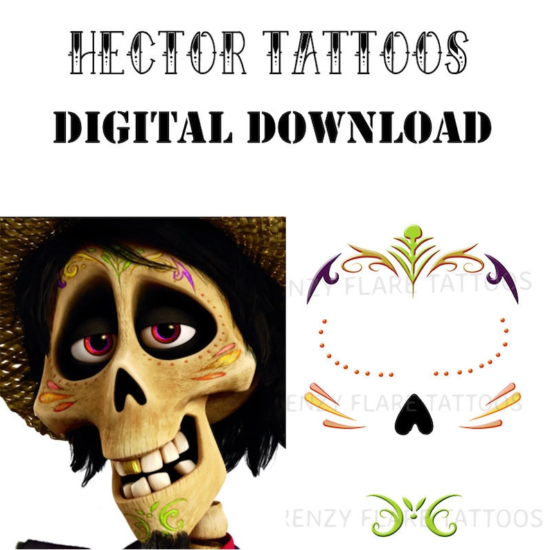 Hector Temporary Tattoo Designs From Coco Movie. Digital Etsy