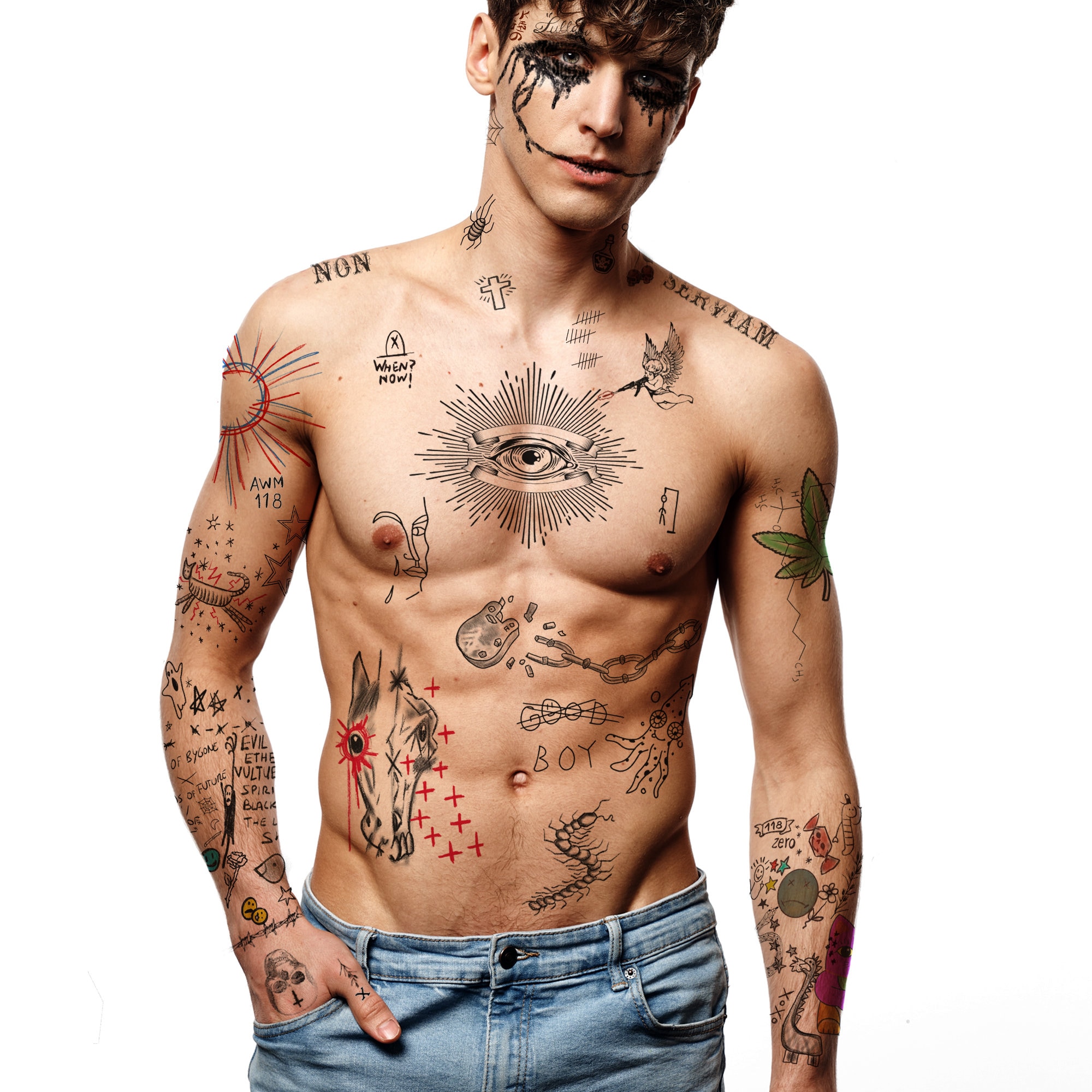 Eric Draven The Crow 2024 Temporary Tattoos for Cosplayers, Halloween Costume Idea