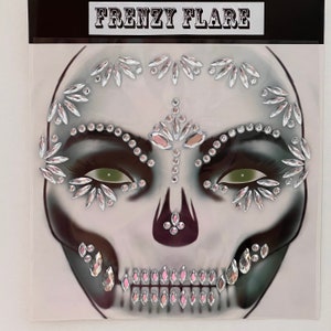 Tatuajes temporales de caras de disfraces de extraterrestres. Adhesivo de cristal del Día de los Muertos, disfraz de Halloween de moda y terrorífico. Día de los Muertos
