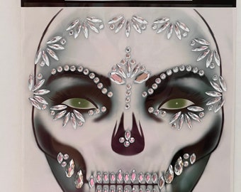 Tatouages éphémères Halloween - Stickers Visage Dia De Los Muertos, Crânes, Motifs Festifs, Application Facile