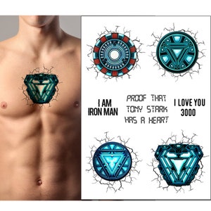 Iron Man Temporary Tattoos for Cosplayers, 4 Different Hearts and 3 Quotes for the Avengers Fan