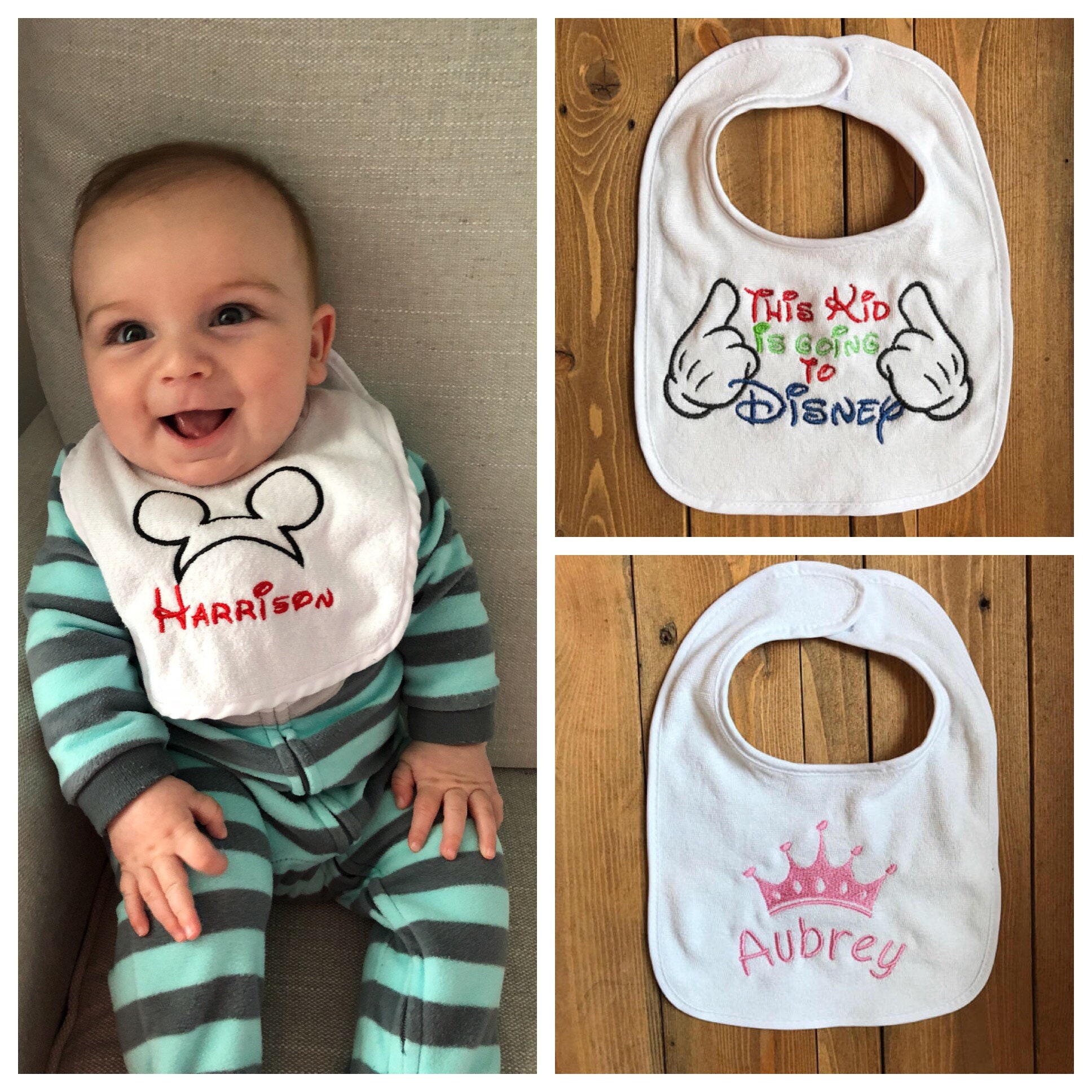 Disney Themed Baby Bibs Personalized Embroidered Various Etsy