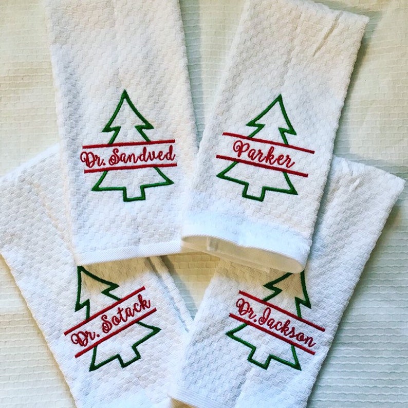 Personalized Christmas Tree Kitchen Dish Towels Cotton Etsy