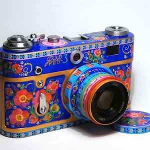 FED Fed-3 Ukrainian RF camera. New design. Stylized as Petrykivka. Hand made.