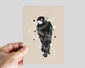 Swallow print A6 wall art, black and white, interior wall art, nature print