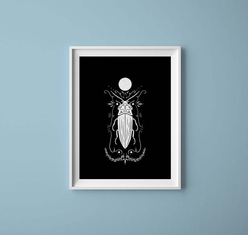 nature print insect print Beetle Artprint black ink A5 wall art Set of three interior wall art