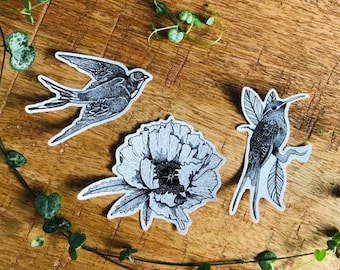 Birds and Poppy Sticker Pack | Set of 3 vinyl stickers