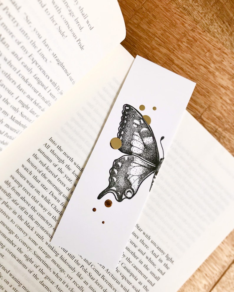 Single or Set bookmarks with Gold Foil Life Cycle Butterfly Papilio Machaon, caterpillar, pupae, swallowtail butterfly Butterfly