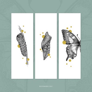 Single or Set bookmarks with Gold Foil Life Cycle Butterfly Papilio Machaon, caterpillar, pupae, swallowtail butterfly afbeelding 10