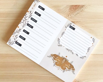 Botanical & Emperor Moth weekly planner pad (A5), Desk Planner, insect planner notepad Biotop one sided paper