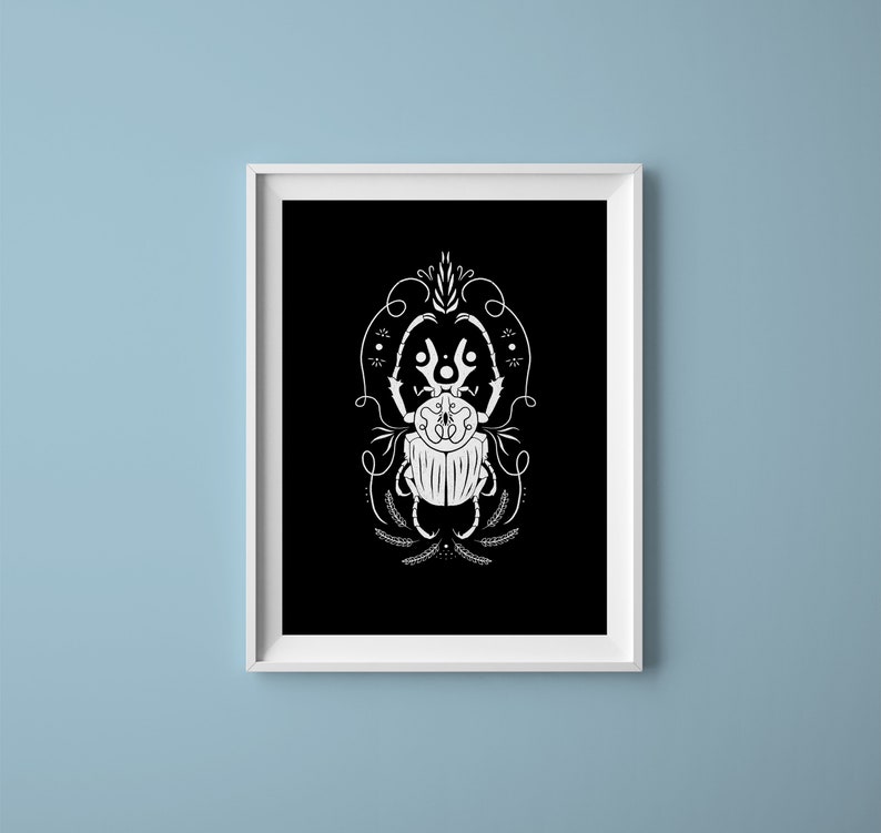 nature print insect print Beetle Artprint black ink A5 wall art Set of three interior wall art