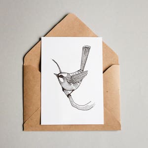Impression murale Tiny Bird A6, noir et blanc, dotwork, art mural intérieur, impression nature