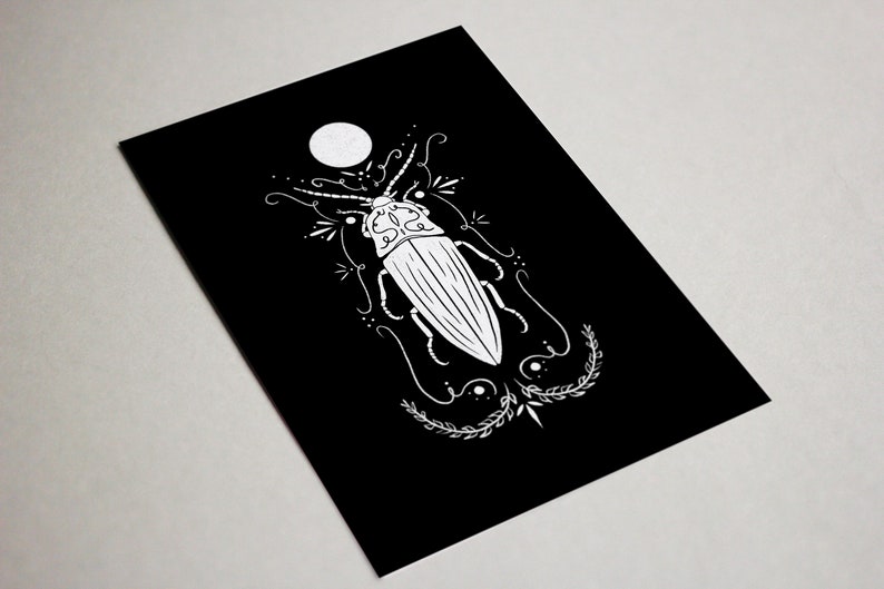 nature print insect print Beetle Artprint black ink A5 wall art Set of three interior wall art