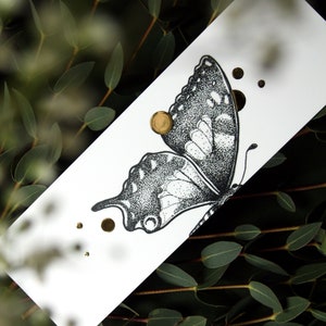 Single or Set bookmarks with Gold Foil Life Cycle Butterfly Papilio Machaon, caterpillar, pupae, swallowtail butterfly afbeelding 6