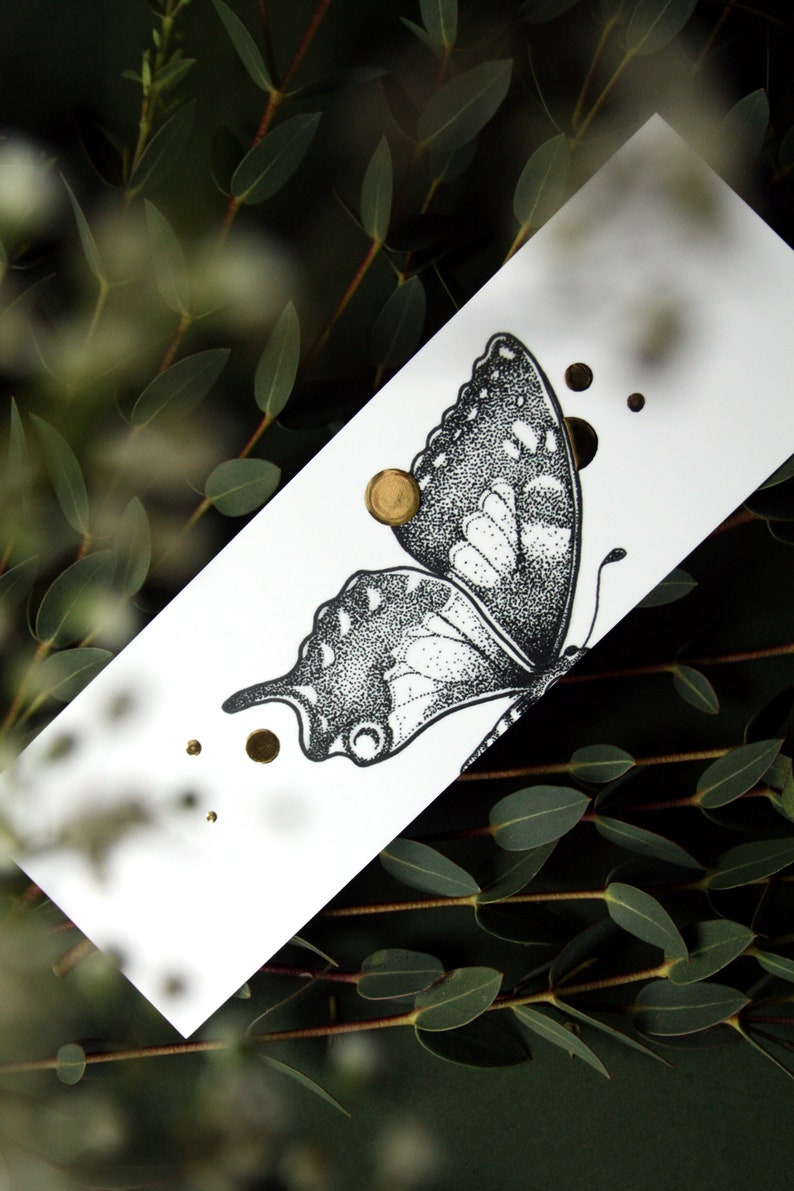 Single or Set bookmarks with Gold Foil Life Cycle Butterfly Papilio Machaon, caterpillar, pupae, swallowtail butterfly afbeelding 6