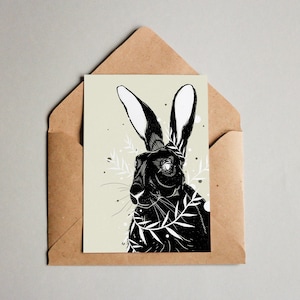 Hare Print A6 art mural, art mural intérieur, imprimé nature botanique, carte postale
