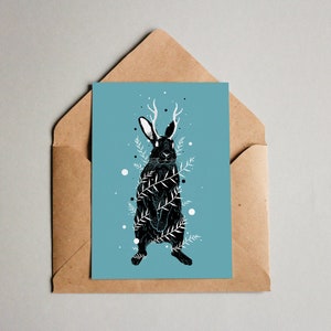 Jackalope Print A6 art mural, art mural intérieur, imprimé nature botanique, carte postale, art folklorique