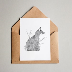 Arte da parete A6 con stampa volpe, bianco e nero, disegno al tratto, arte della parete interna, stampa naturale