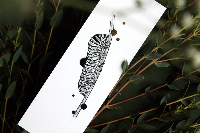 Single or Set bookmarks with Gold Foil Life Cycle Butterfly Papilio Machaon, caterpillar, pupae, swallowtail butterfly afbeelding 8